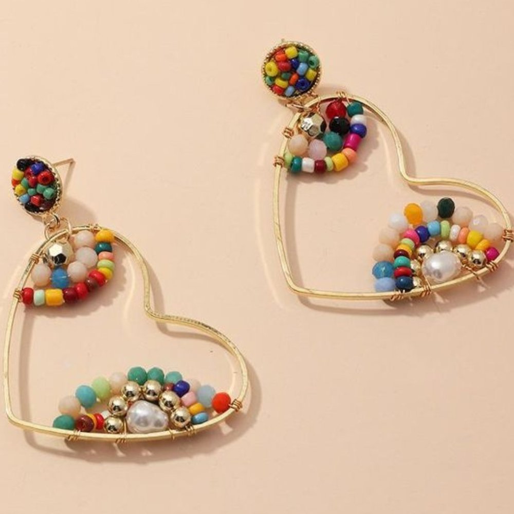 Multicolor and Gold Heart Earrings